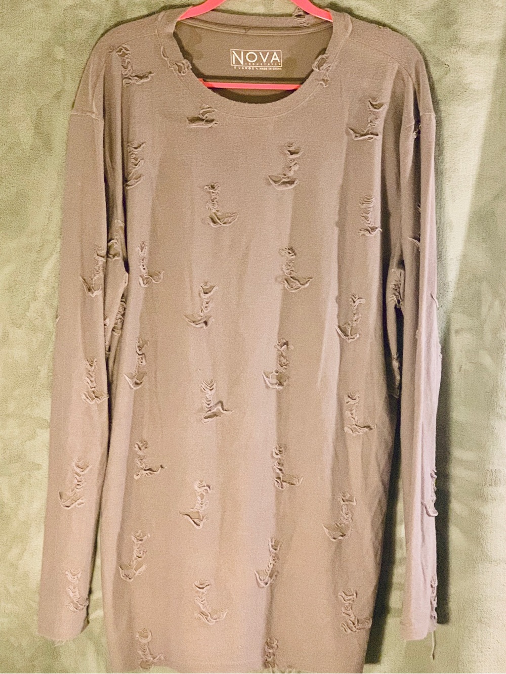 Nova Distressed Long-Sleeve Sweater in Slate